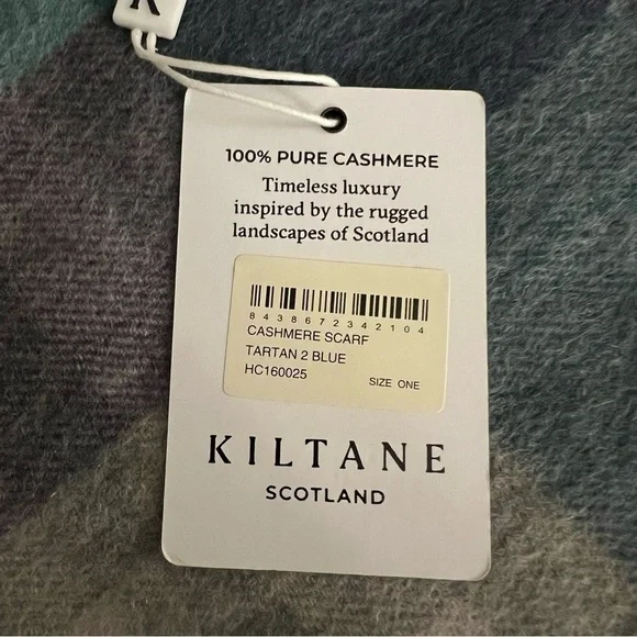 Kiltane Scotland Cashmere Scarf, Tartan blue, fringes, unisex, 64”x10.5”NWT - Picture 4 of 7